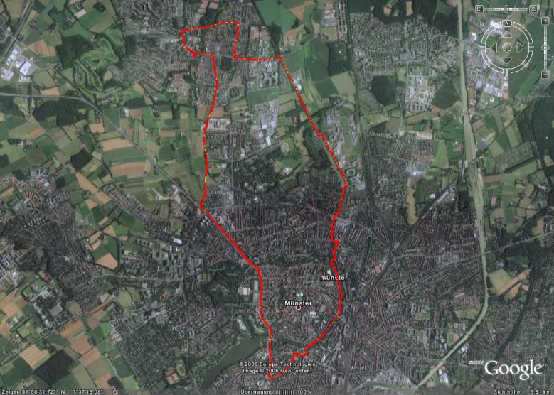 Lauf durch Kinderhaus (Google Earth 13,6 km) 26.11.06